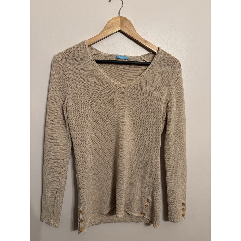 J. McLaughlin Women's Tan Mesh Knit Sweater Button Detail Cotton Blend Size‎ XS